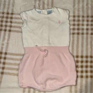 Feltman Brothers Vintage Knit Romper Pink White Cotton 6 Months Hand Embroidered